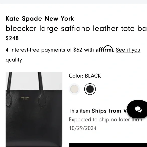 Kate Spade Large Black Leather Tote - Picture 6 of 9